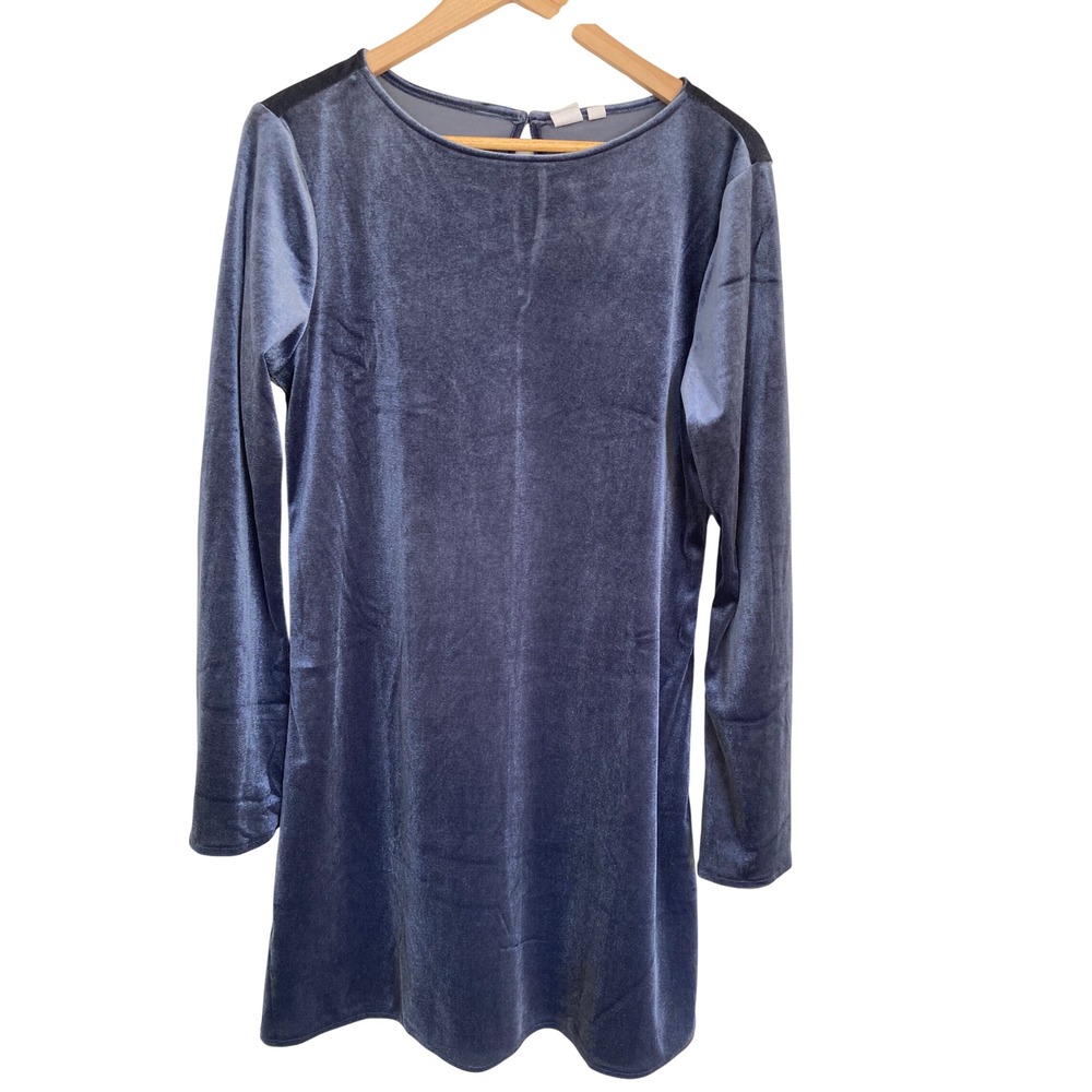 GAP Blue Velvet Long Sleeve Mini Shift Dress Tall Medium M Keyhole Back